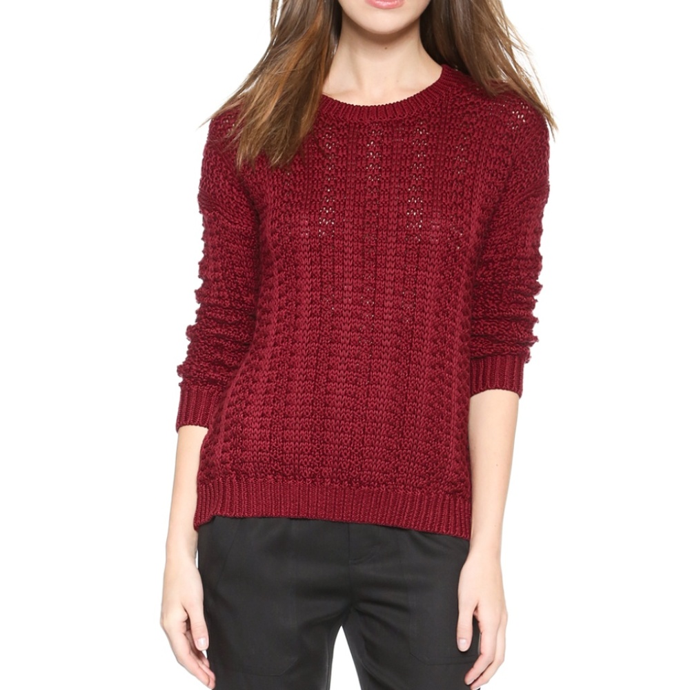 VINCE Cotton OPEN WEAVE Sweater  NWT $400 XS Berry RARE - Picture 2 of 7